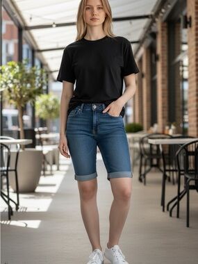 Signature by Levi Strauss Blue Rolled-Hem Jean Shorts